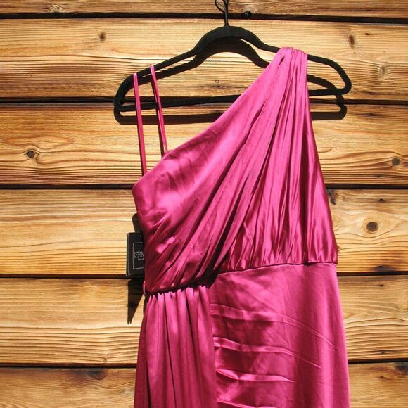 Mac Duggal 26654 Gathered One Shoulder Satin Faux Wrap Gown Dress - Picture 10 of 16